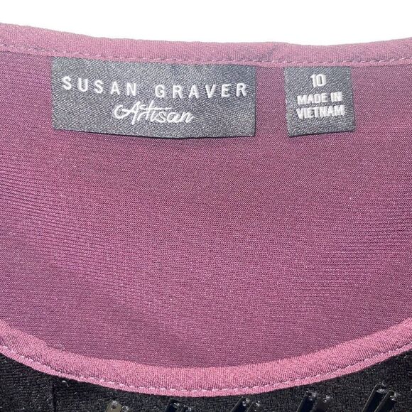 SUSAN GRAVER ARTISAN EMBELLISHED Blouse Plum & Black Long Sleeve EUC Velour Size - Picture 8 of 8